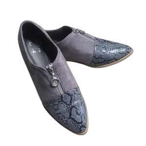 JG Snake Print Faux Suede Zipper Shoes